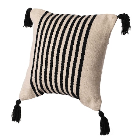 16 Handwoven Cotton Throw Pillow Cover With Striped Lines With Filler, Black